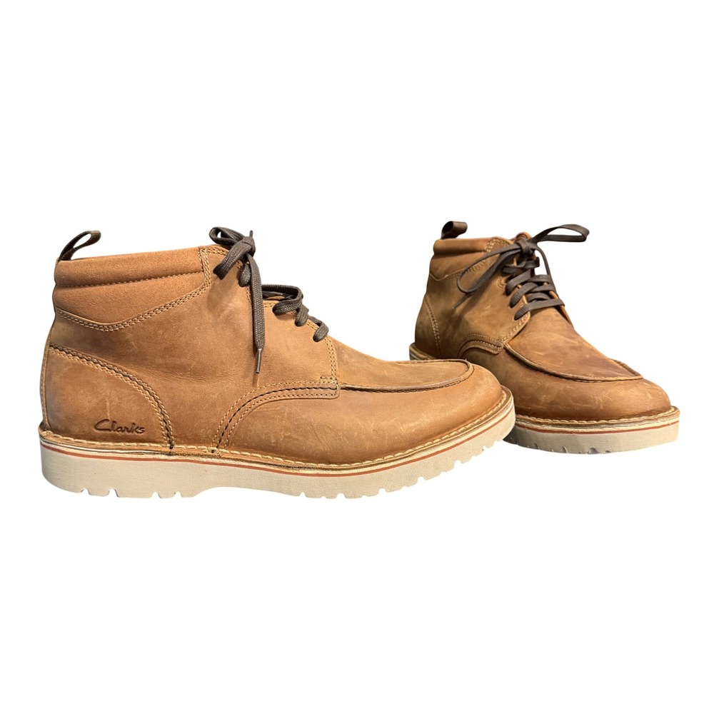 Clarks Collection Mens Tan Leather Moc Toe Boots Size 13 261794287120